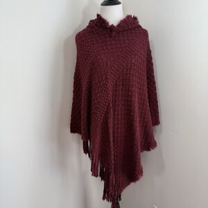 Northern Star Poncho S/M Hooded - Tassels - Fringe Chunky Knit Cotton Blend